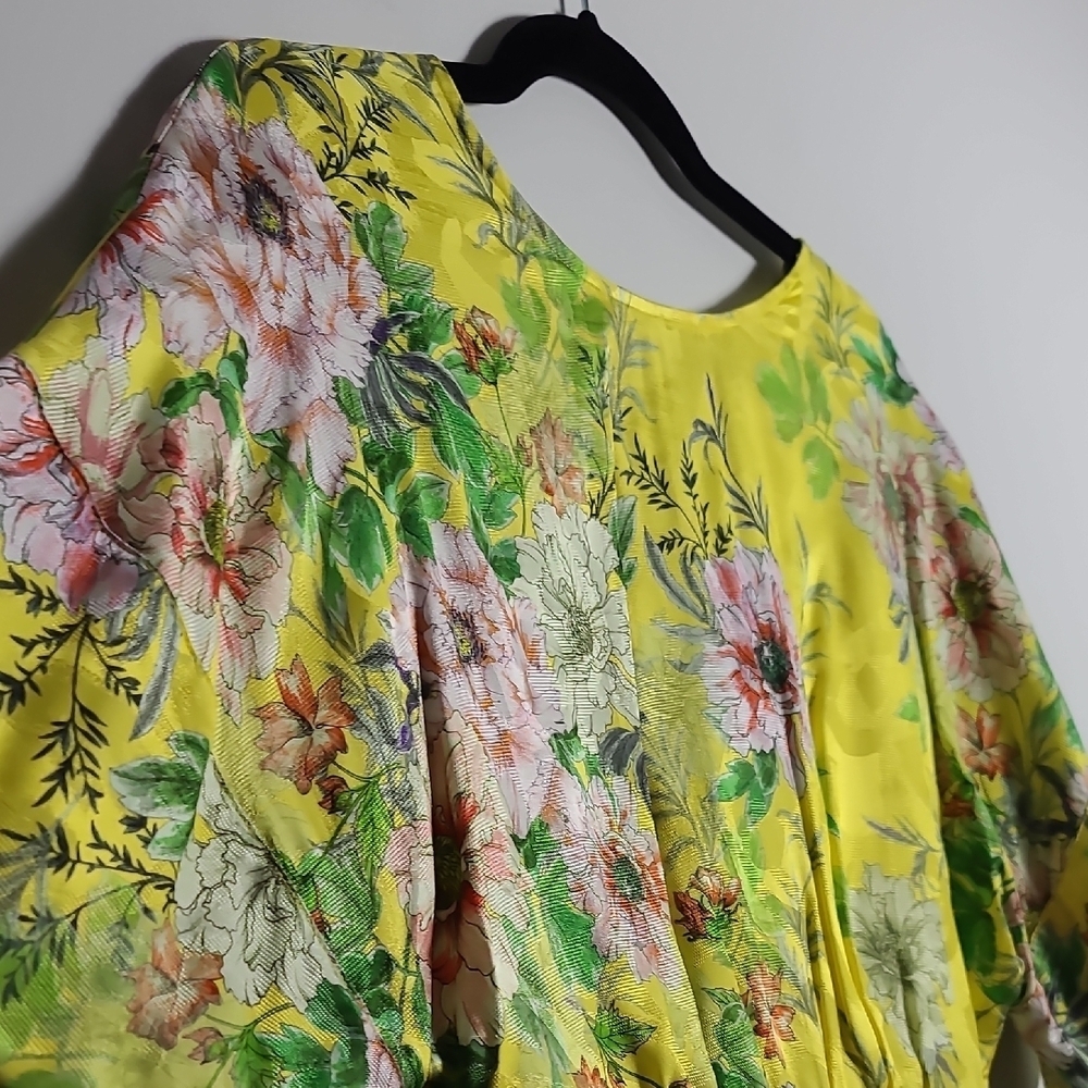ANTHROPOLOGIE Marika Blouse Floral Yellow Wrap Top In Green Motif Size US 0 - Picture 15 of 16